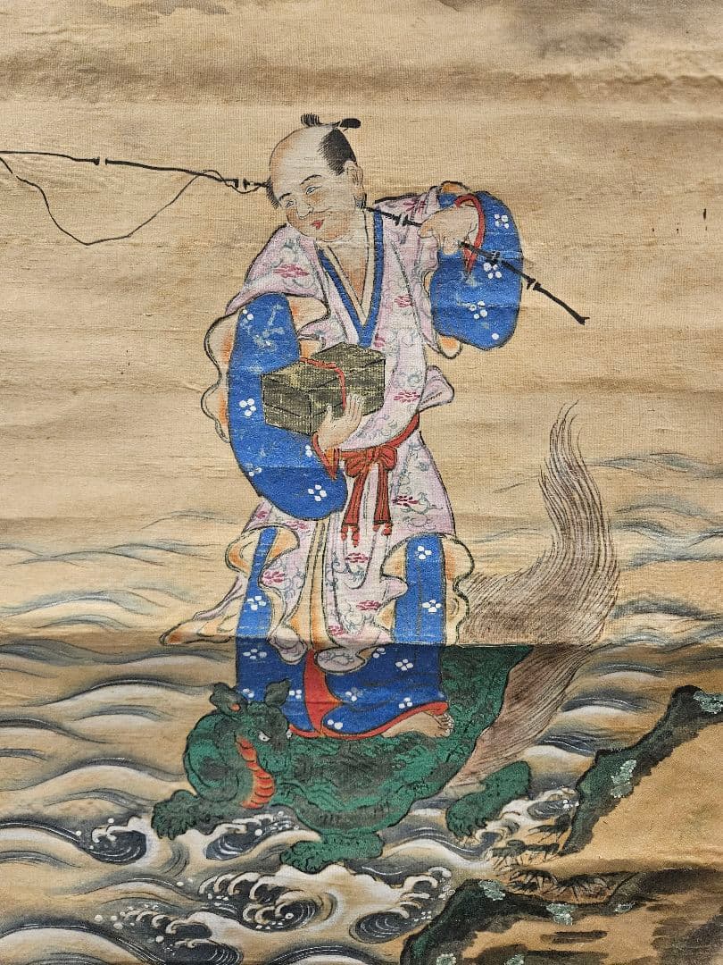 『中輪に足付き違い鷹の羽』大名家より拝領品 家紋入 浦島太郎神功皇后図 絹本