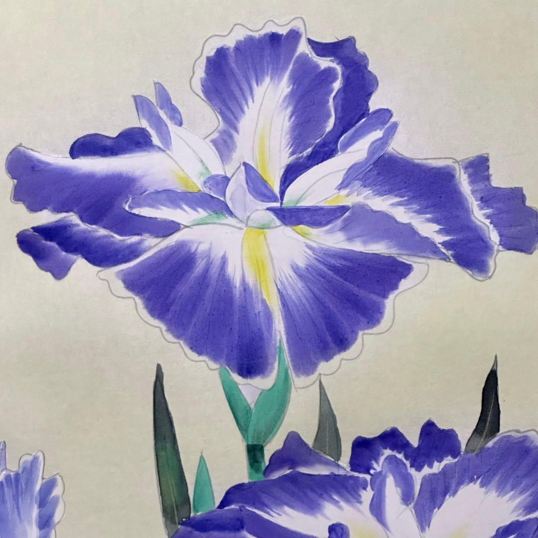 2111様感謝‼️掛軸　絹本肉筆「菖蒲 」清泰　作　掛け軸1幅　署名落款箱書桐箱入