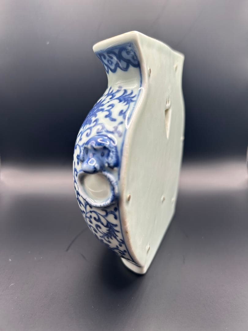 清朝　中国古玩 道光年製 粉彩 牡丹花鳥紋 獣耳壁瓶 飾壺 重量394g