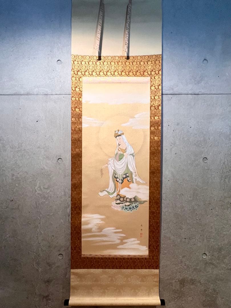 田中浩伸 掛軸 掛け軸「雲上観音」仏画仏教美術 白衣観音 茶掛 日本画 肉筆