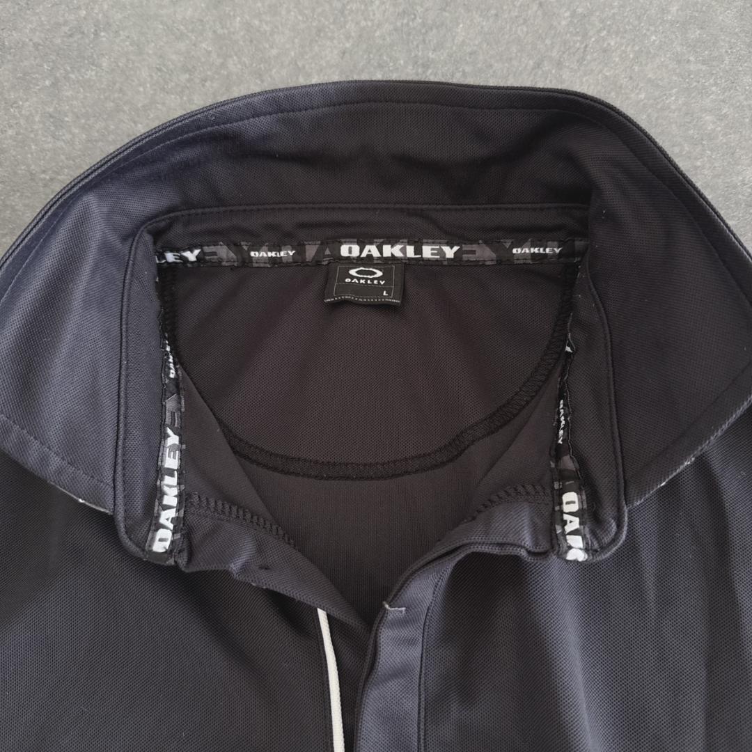OAKLEY 襟ロゴ　スキッパーポロシャツ スカル刺繍 サイズL