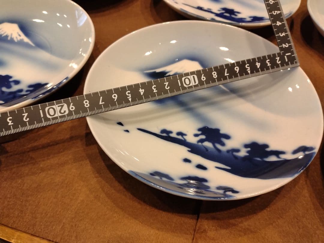 古伊万里　染付　富士山　7枚セット