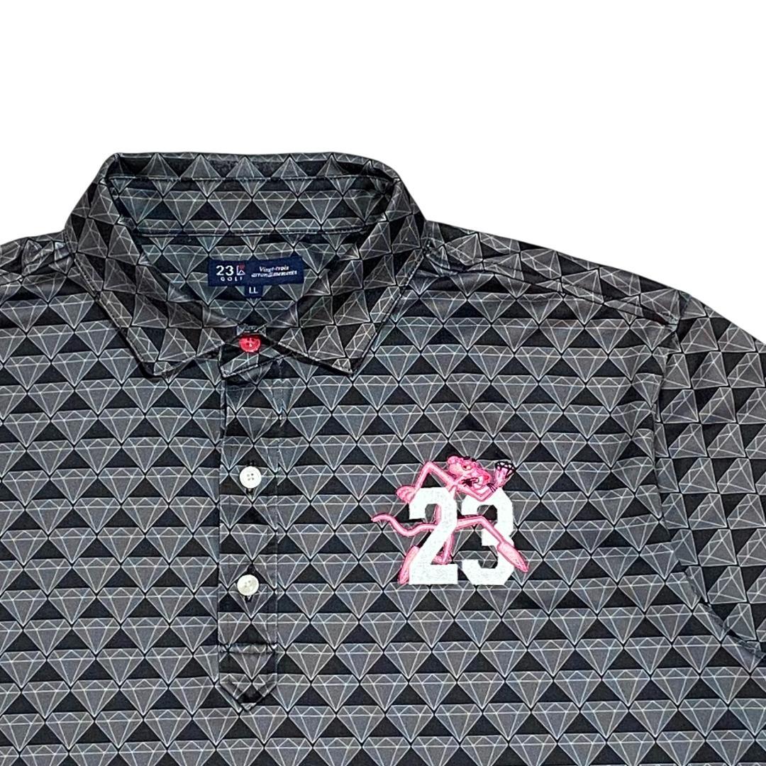 ピンクパンサー×ニジュウサンクゴルフ 半袖 ストレッチ ポロシャツ LL グレー