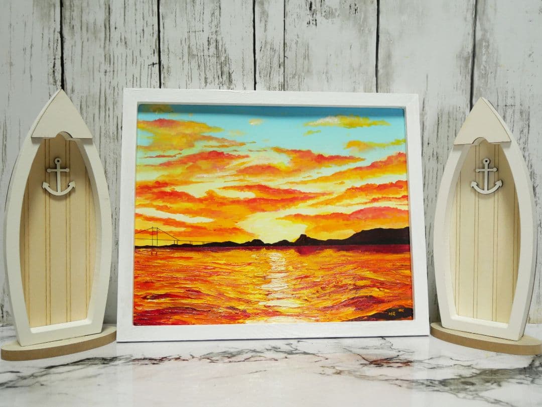 油絵 絵画 朝焼け町【6切り】