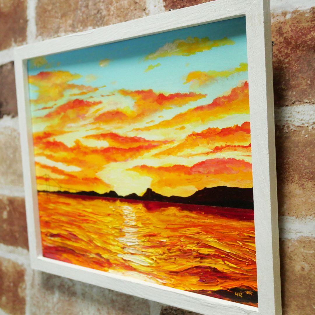 油絵 絵画 朝焼け町【6切り】