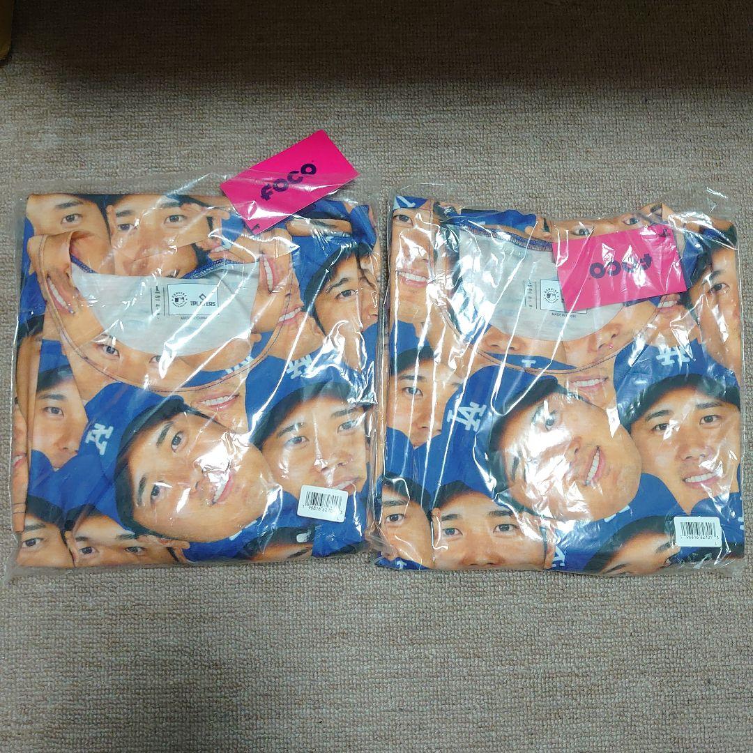 FOCO 大谷翔平 ドジャース Tシャツ XL 青 新品 未使用 顔だらけ 2枚