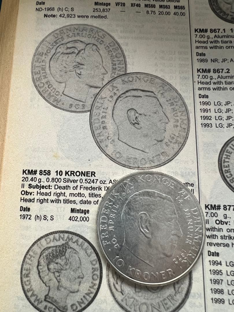外国銀貨　デンマーク10K銀貨　1972年