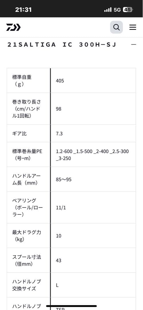 DAIWA 21 SALTIGA IC 300H-SJ ベイトリール