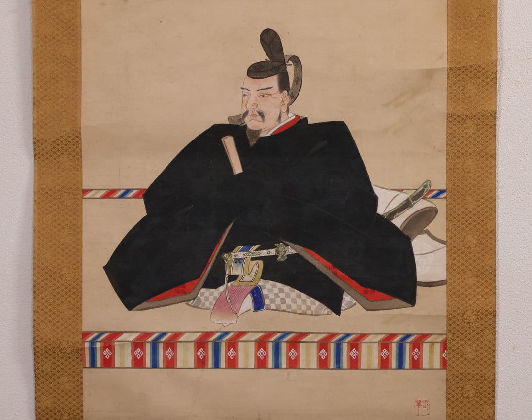 【模写】日本画 菅公御尊像 菅原道真 在銘 春翠 紙本 掛軸 合箱 MB230