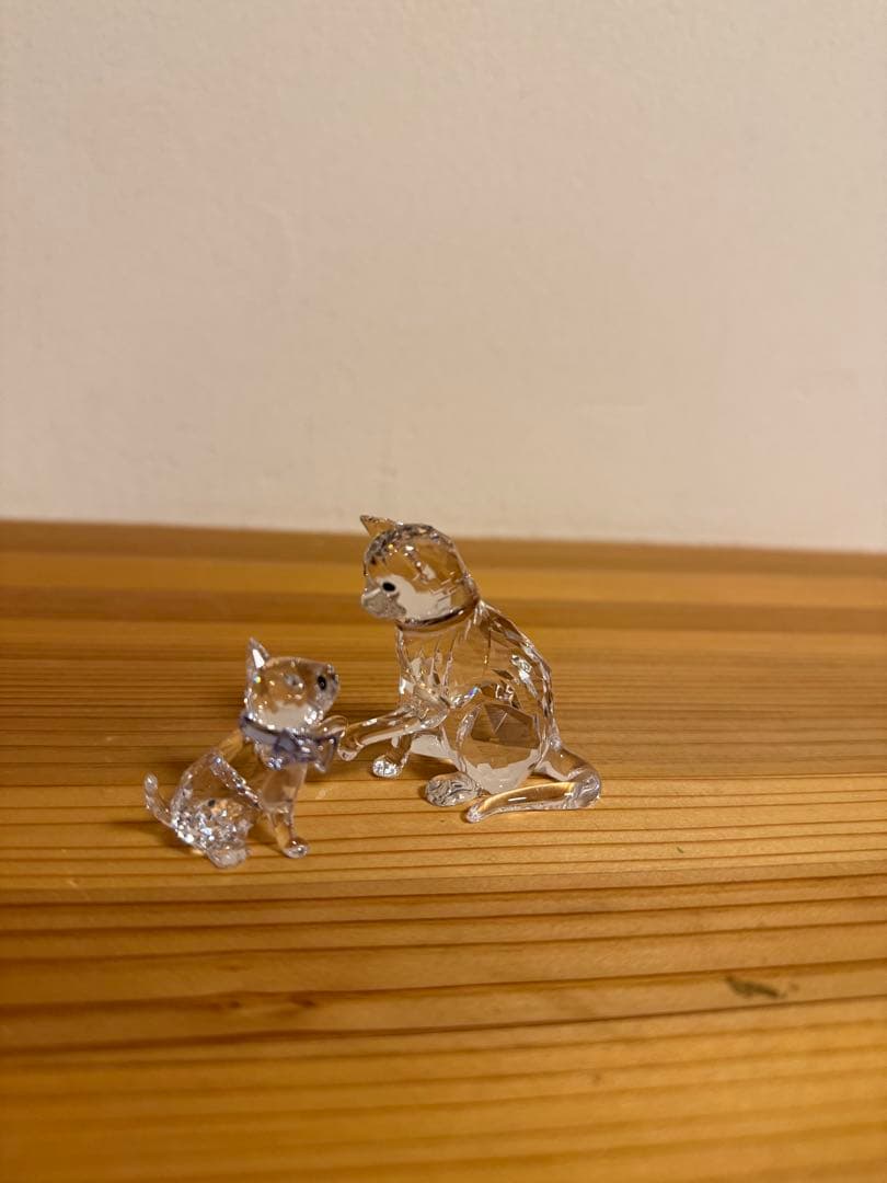Swarovski 猫と子猫のクリスタルフィギュアセット