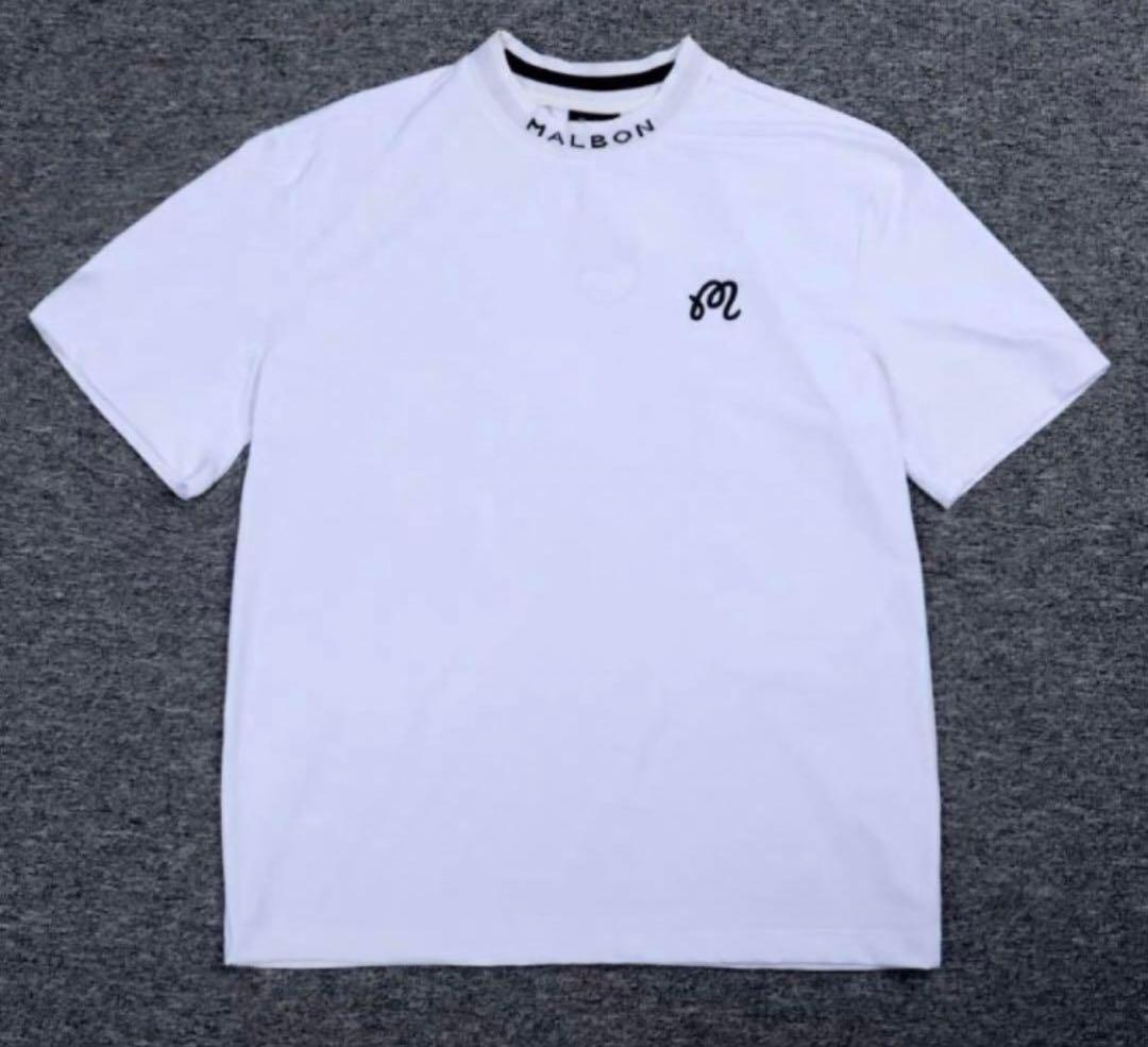 白　XXL マルボンゴルフ MALBON GOLF 　半袖　モックネック