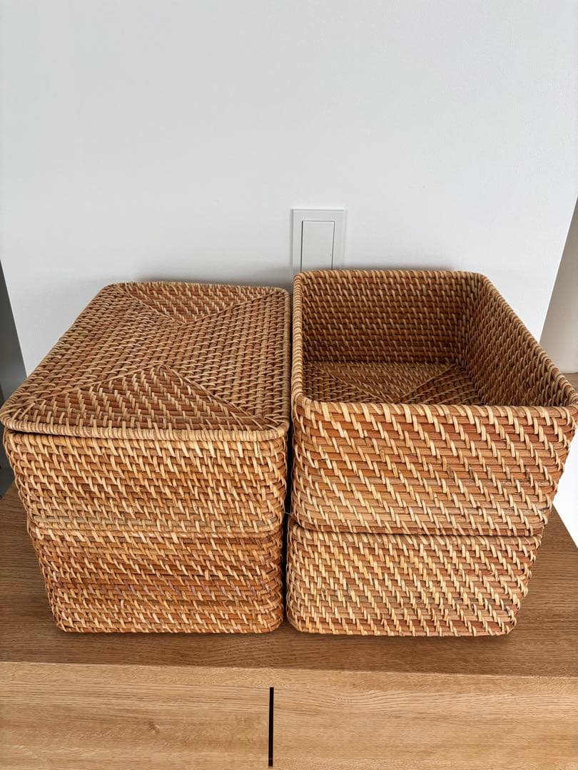 重なるラタン長方形バスケット/無印良品