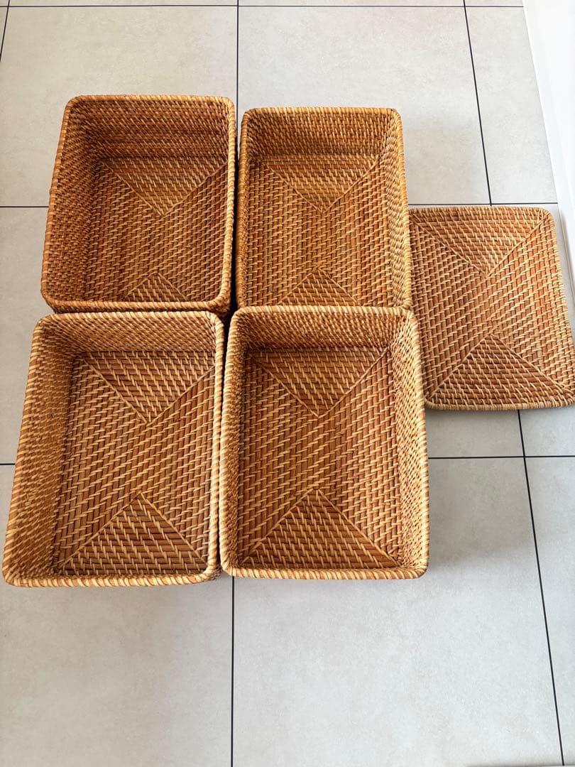 重なるラタン長方形バスケット/無印良品
