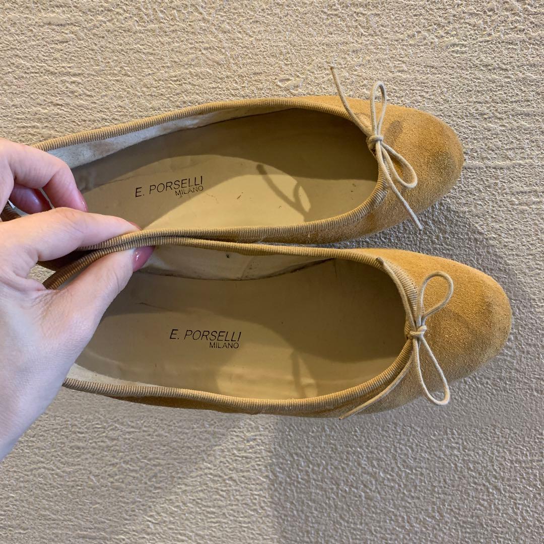 E. Porselli イエロー スエード バレエシューズ