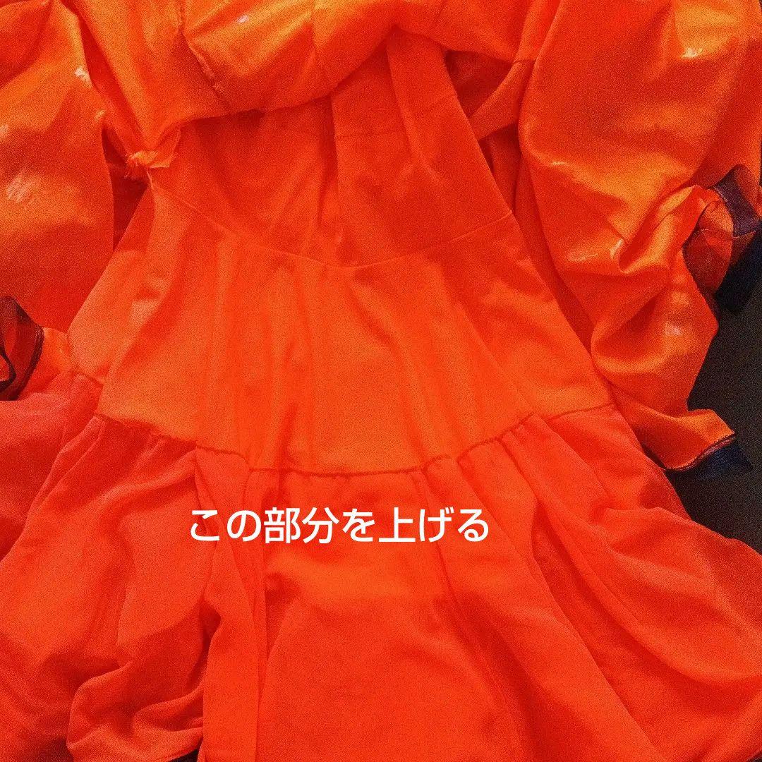 社交ダンス　スタンダードドレスオレンジ、ジャンティスカーフ、レーストップス