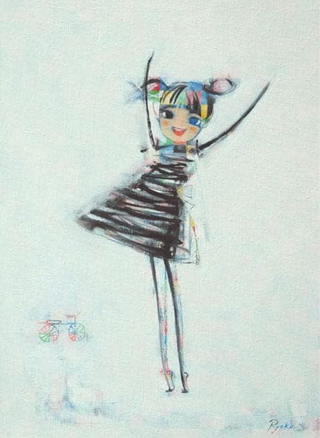 油絵 菅家令子 絵 絵画 インテリア 額付(銀）F4-080815 可愛い女の子