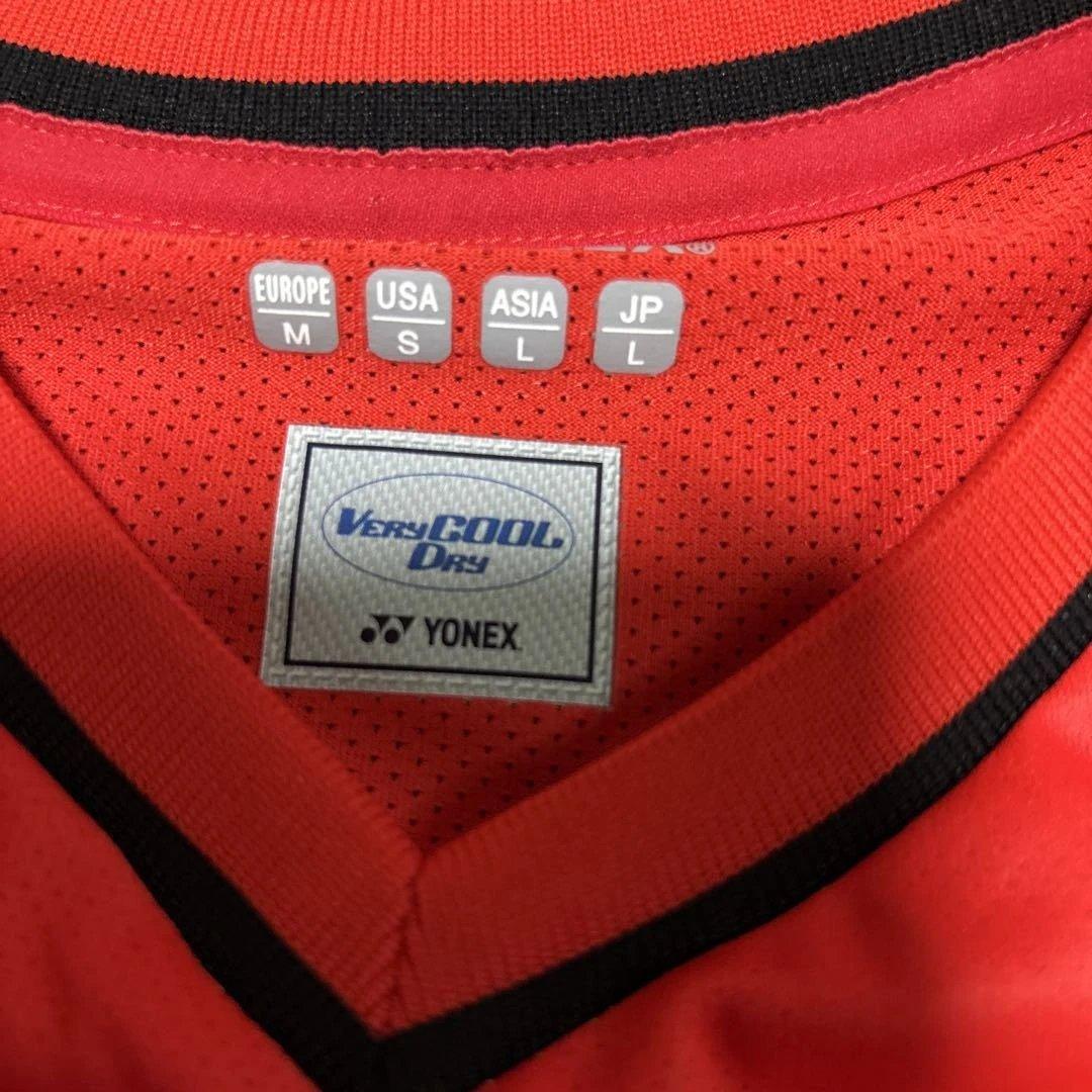 YONEX バドミントンシャツ L 赤黒 ストライプ