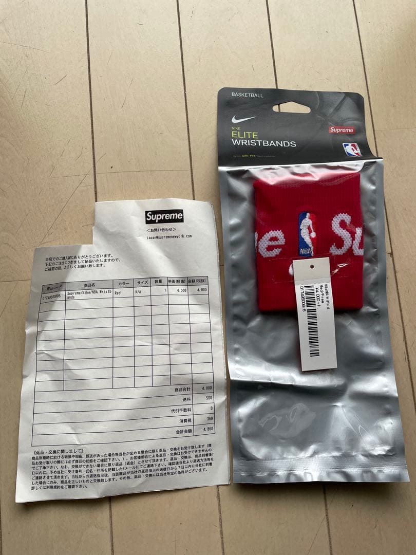 シュプリーム ナイキ　NBA リストバンド　レッド　片方　1個売り