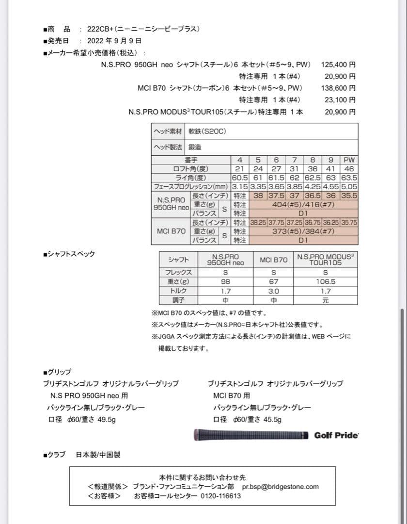 美品　ブリヂストン221CBアイアン&ウェッジ RAUNE 8本セット