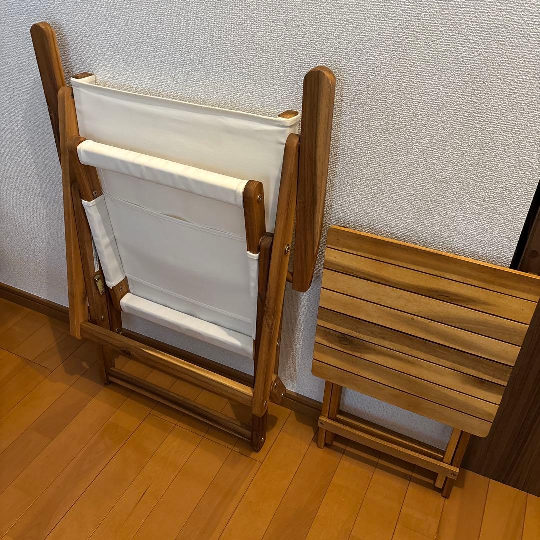 ニトリ　木製折りたたみチェア テーブルセット　アイボリー