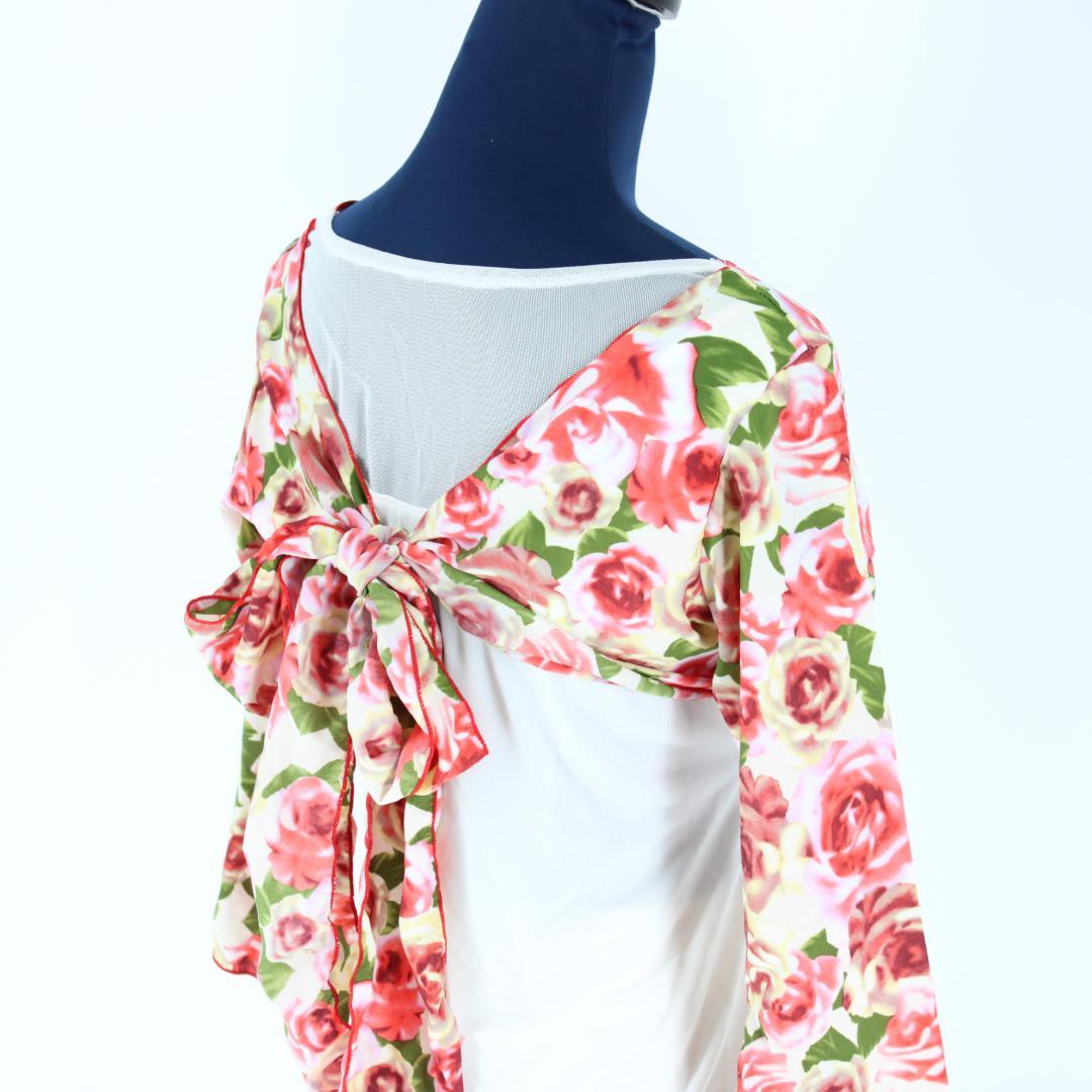 【美品 社交ダンス衣装】上下セット トップス スカート バラ 薔薇 赤 白 緑