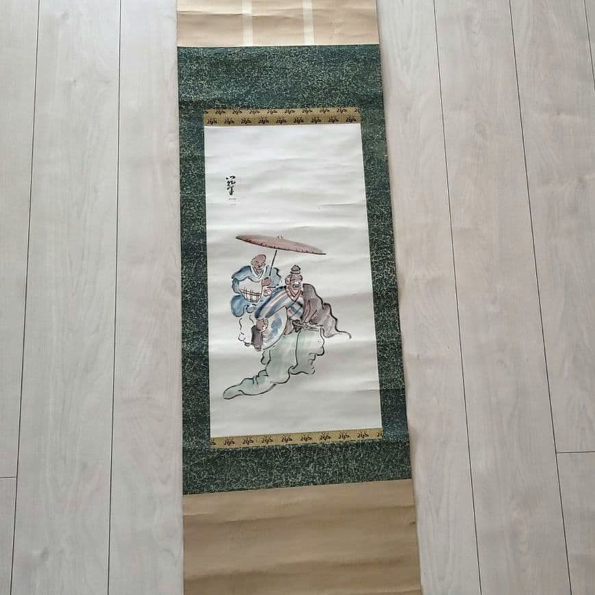 掛け軸 狂言画　伊勢門水