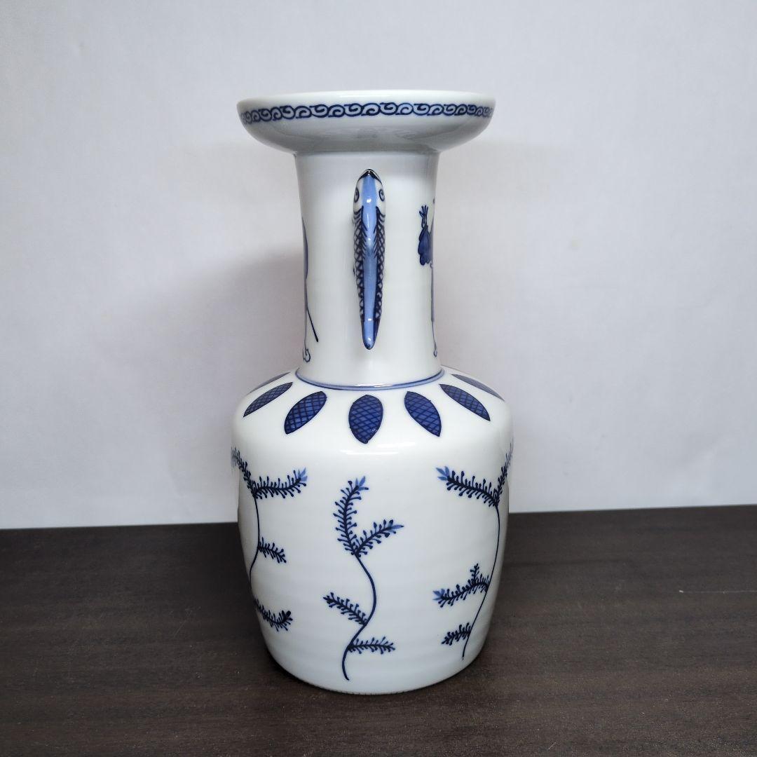 三浦竹泉 造 染付 高砂手 花瓶 高さ約24cm