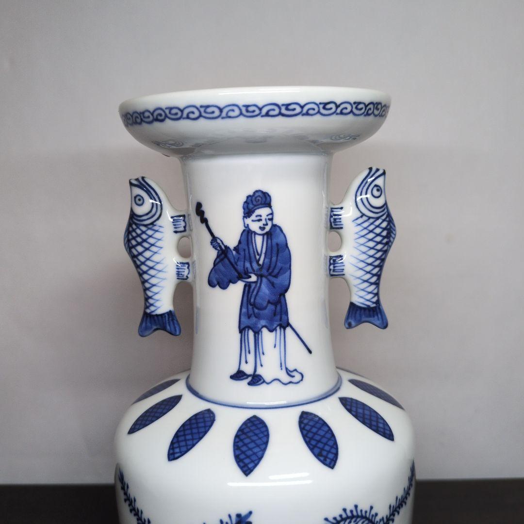 三浦竹泉 造 染付 高砂手 花瓶 高さ約24cm