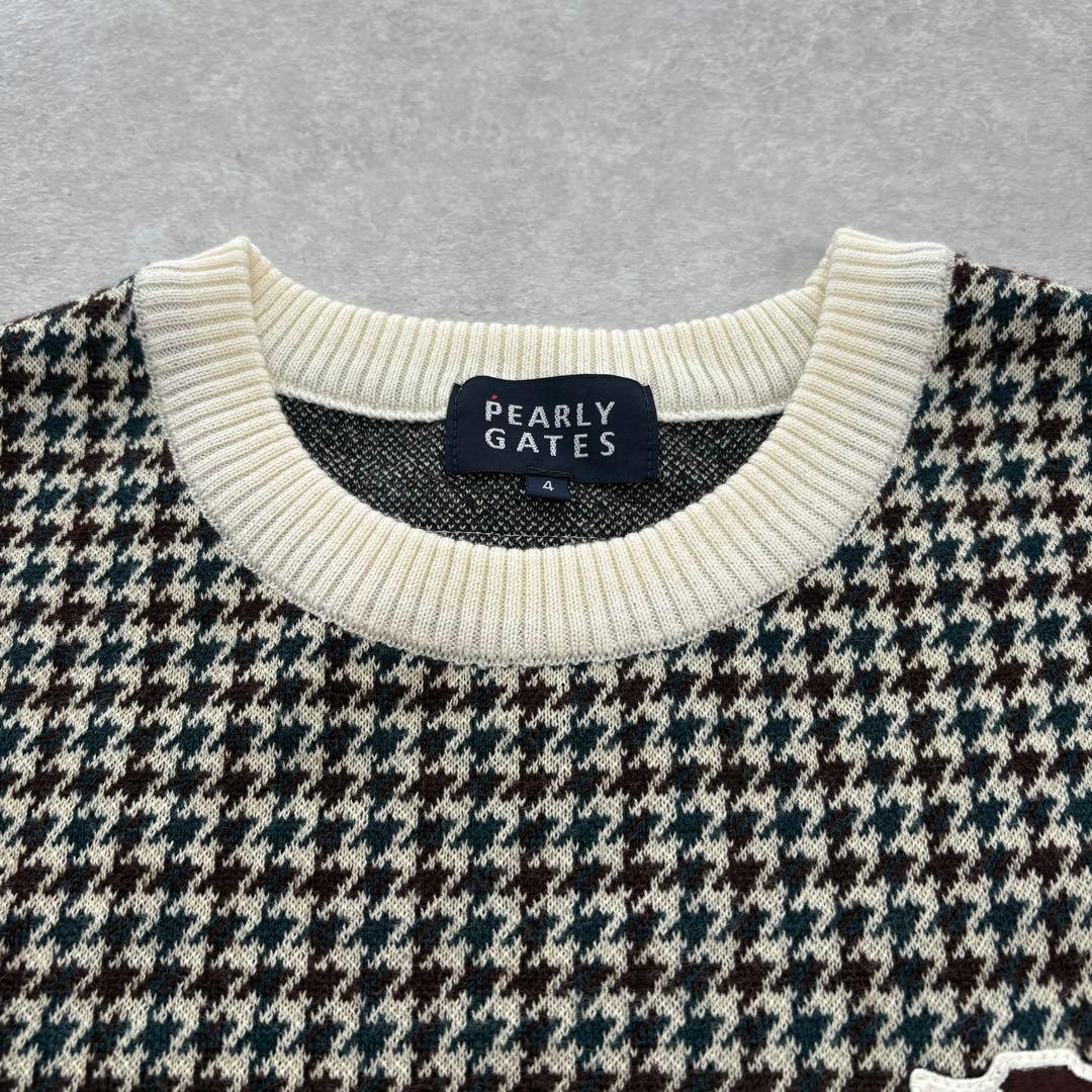 PEARLY GATES 総柄 千鳥格子 ニットベスト ゴルフウェア ワッペン4