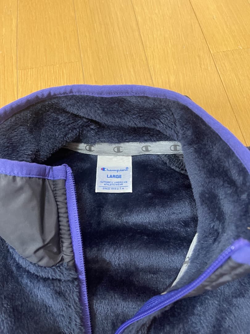 Champion フリースベスト Lサイズ ネイビー/パープル