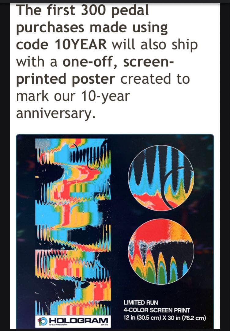 正規品 新品未使用HOLOGRAM electronics 10周年記念ポスター