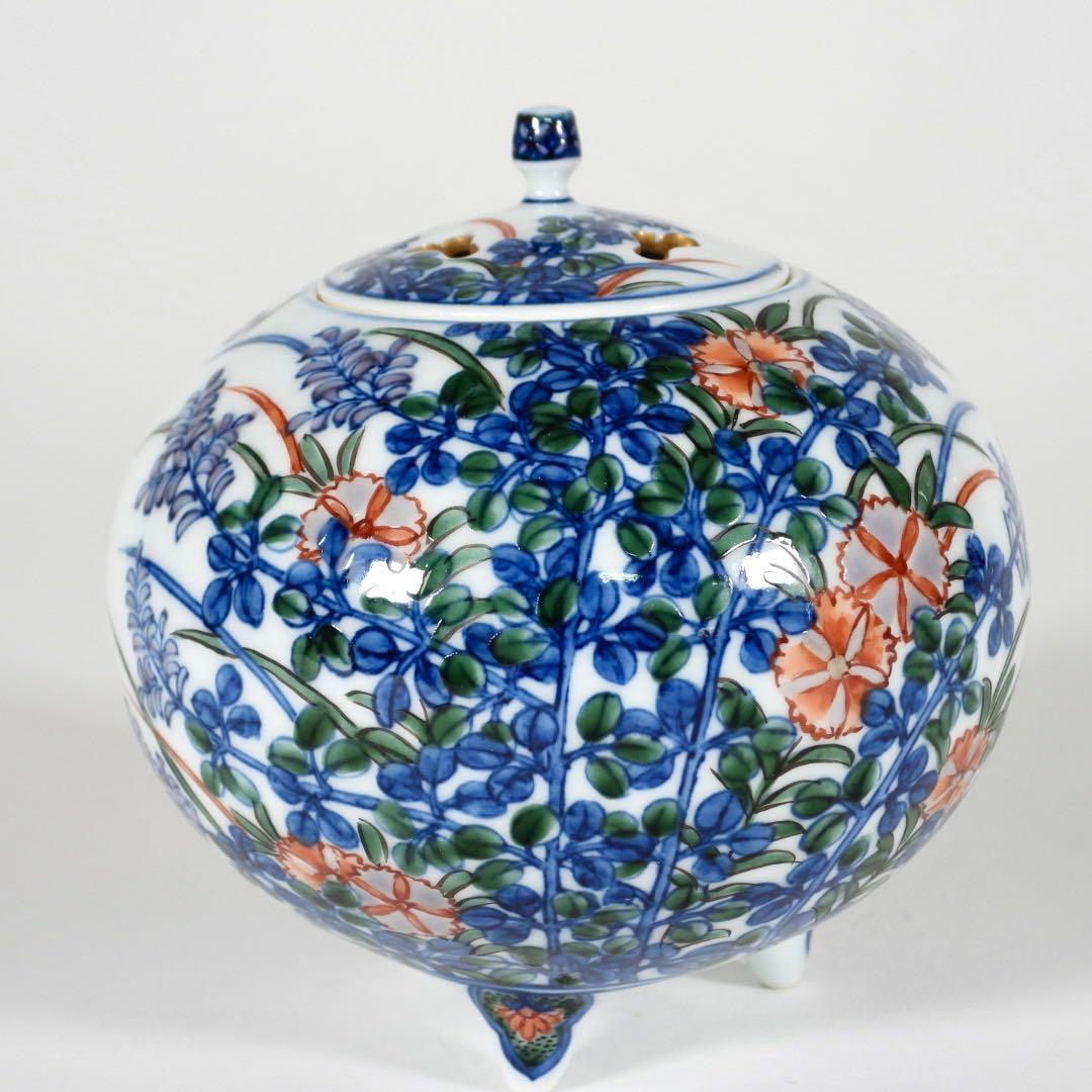 村上玄輝　香炉 蓋付き 花絵紋 香道具 茶道具 ￼