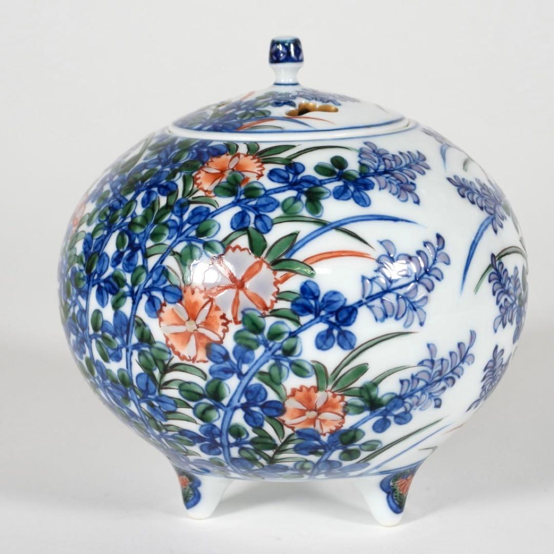 村上玄輝　香炉 蓋付き 花絵紋 香道具 茶道具 ￼