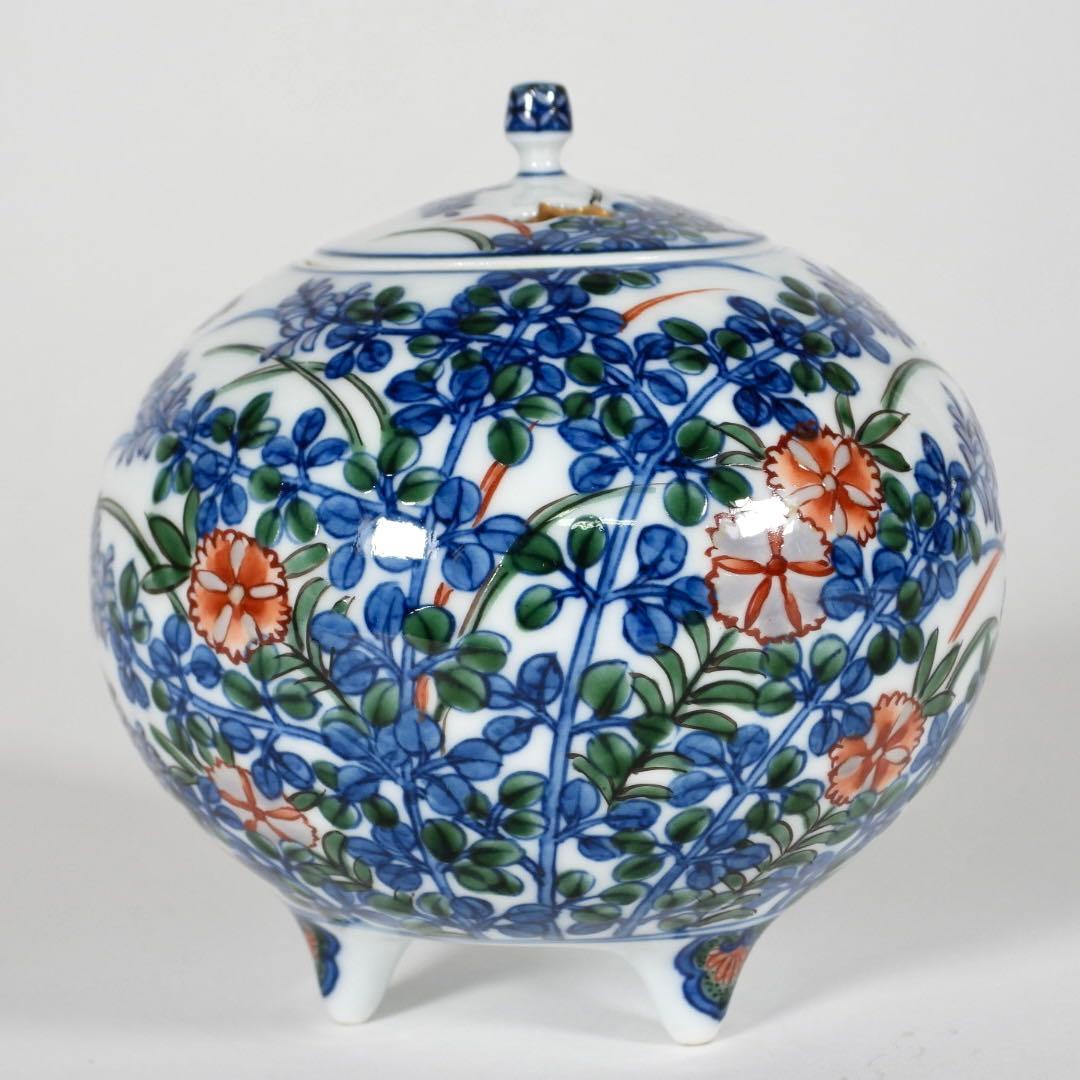 村上玄輝　香炉 蓋付き 花絵紋 香道具 茶道具 ￼