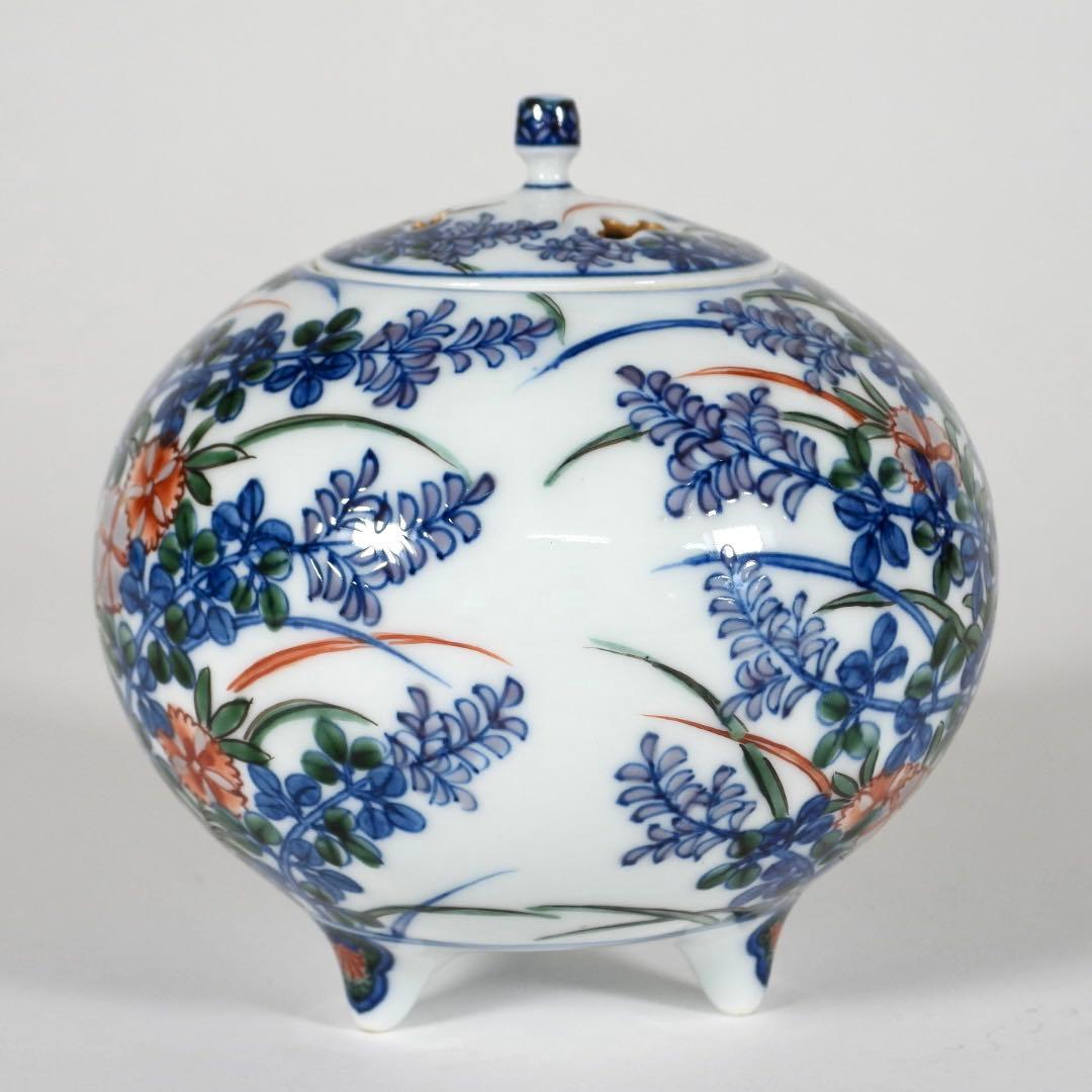 村上玄輝　香炉 蓋付き 花絵紋 香道具 茶道具 ￼