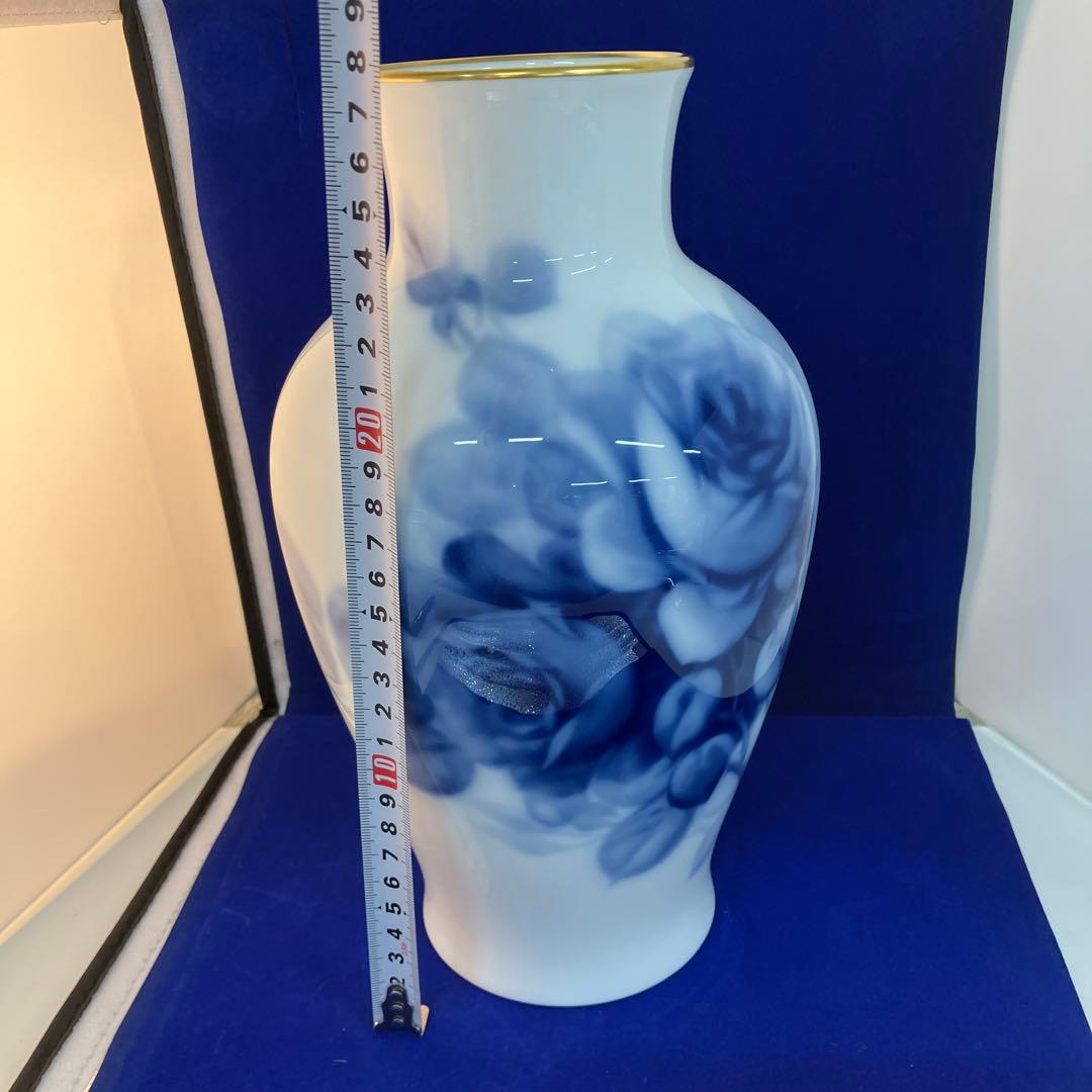 L-615【美品】未使用　大倉陶園 ブルーローズ 花瓶 花器