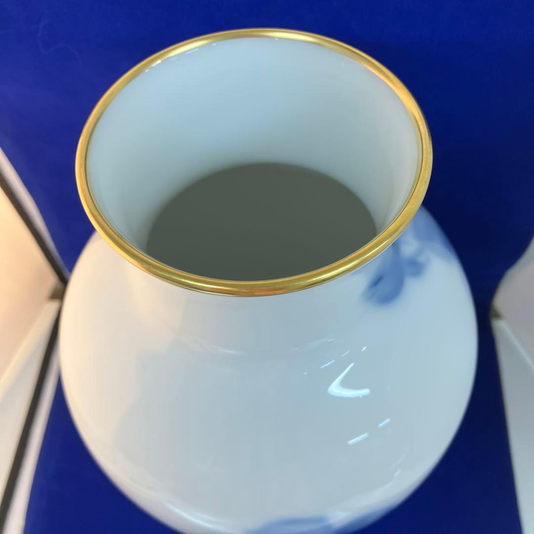 L-615【美品】未使用　大倉陶園 ブルーローズ 花瓶 花器