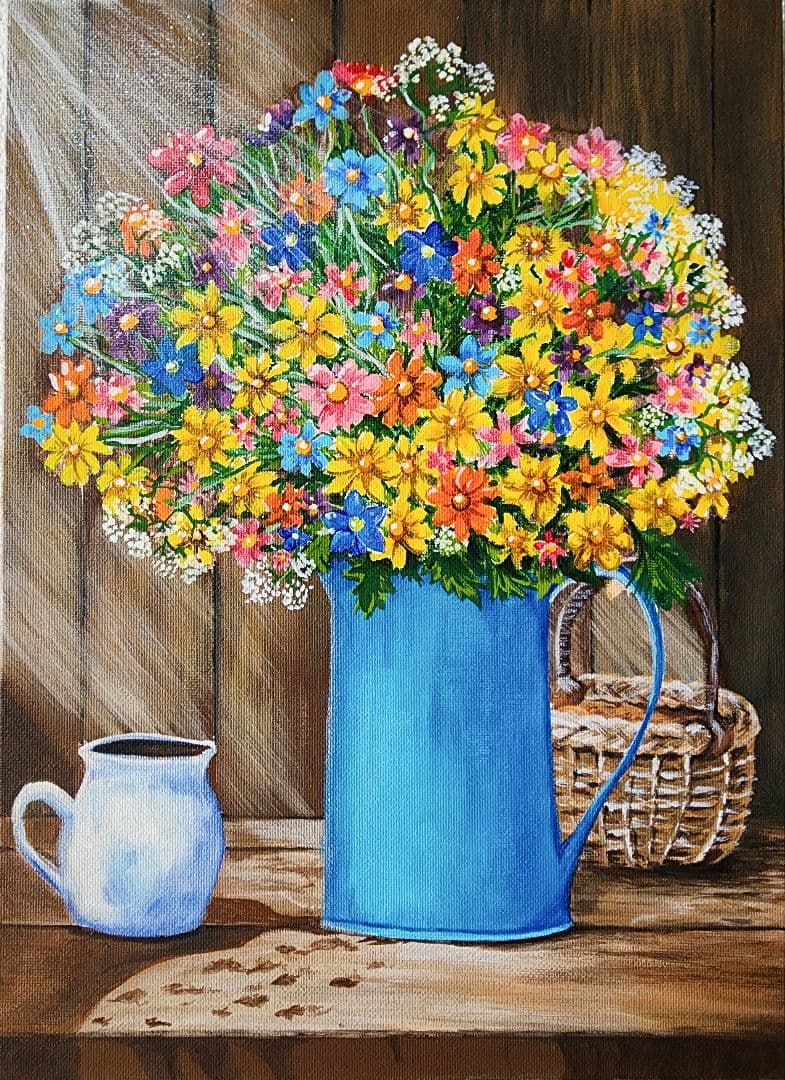 アクリル画　花　絵画　アート　花の絵　イラスト