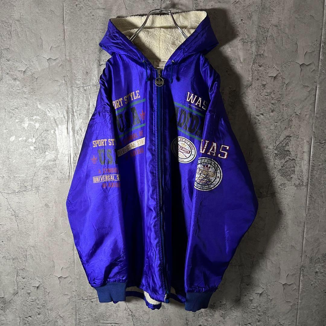 希少XL★90s アディダス ベンチコート デサント製 裏地ボア ビッグロゴ