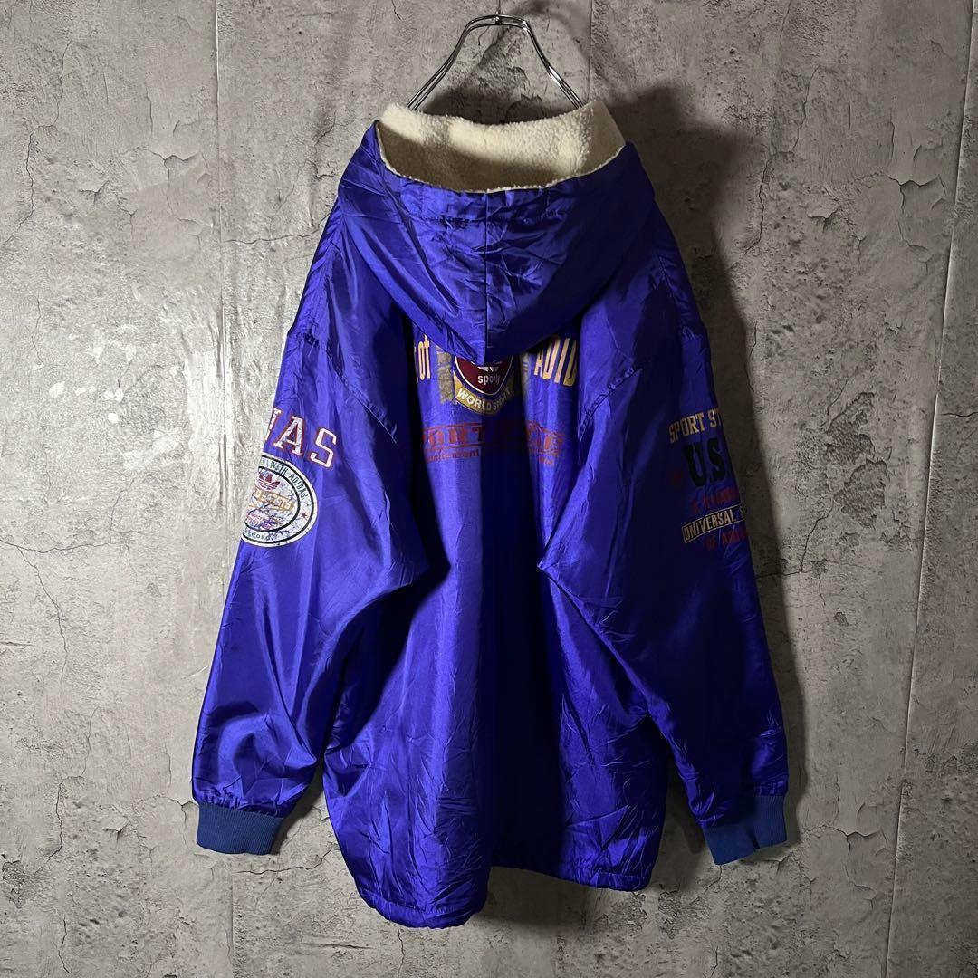 希少XL★90s アディダス ベンチコート デサント製 裏地ボア ビッグロゴ