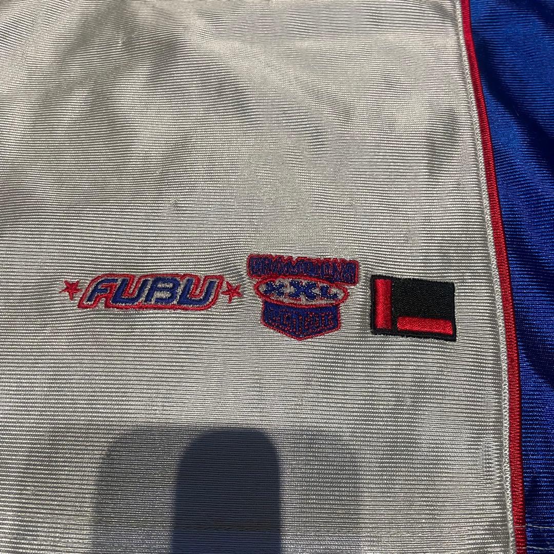 【希少】 フブ FUBU ゲームシャツ　90s　刺繍　シルバー/ブルー　レッド