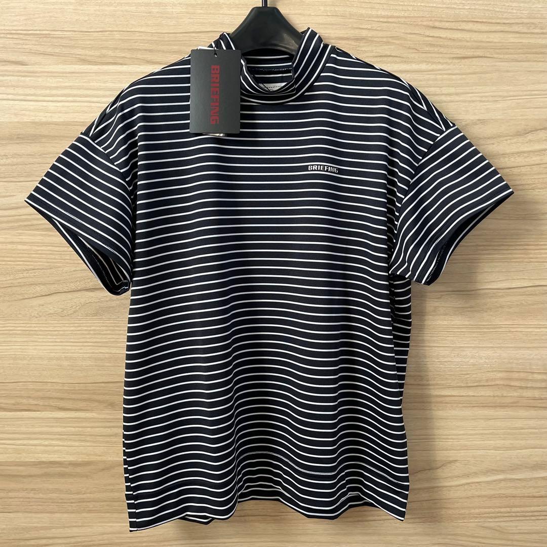 新品★BRIEFING 紺M マリンカラー ストライプハイネックシャツ 半袖