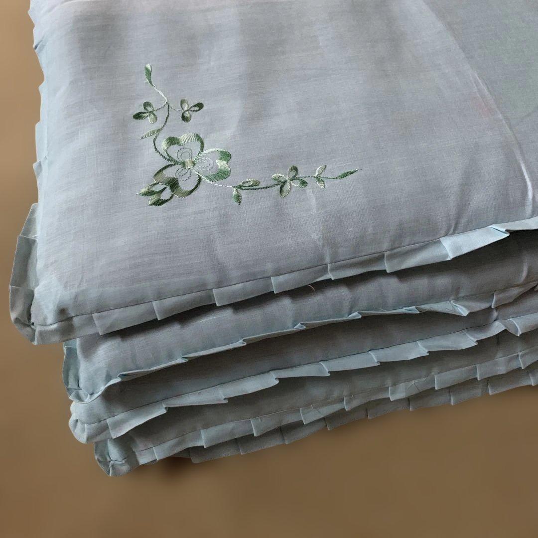 水色 花刺繍 座布団5枚セット ティファニーブルー