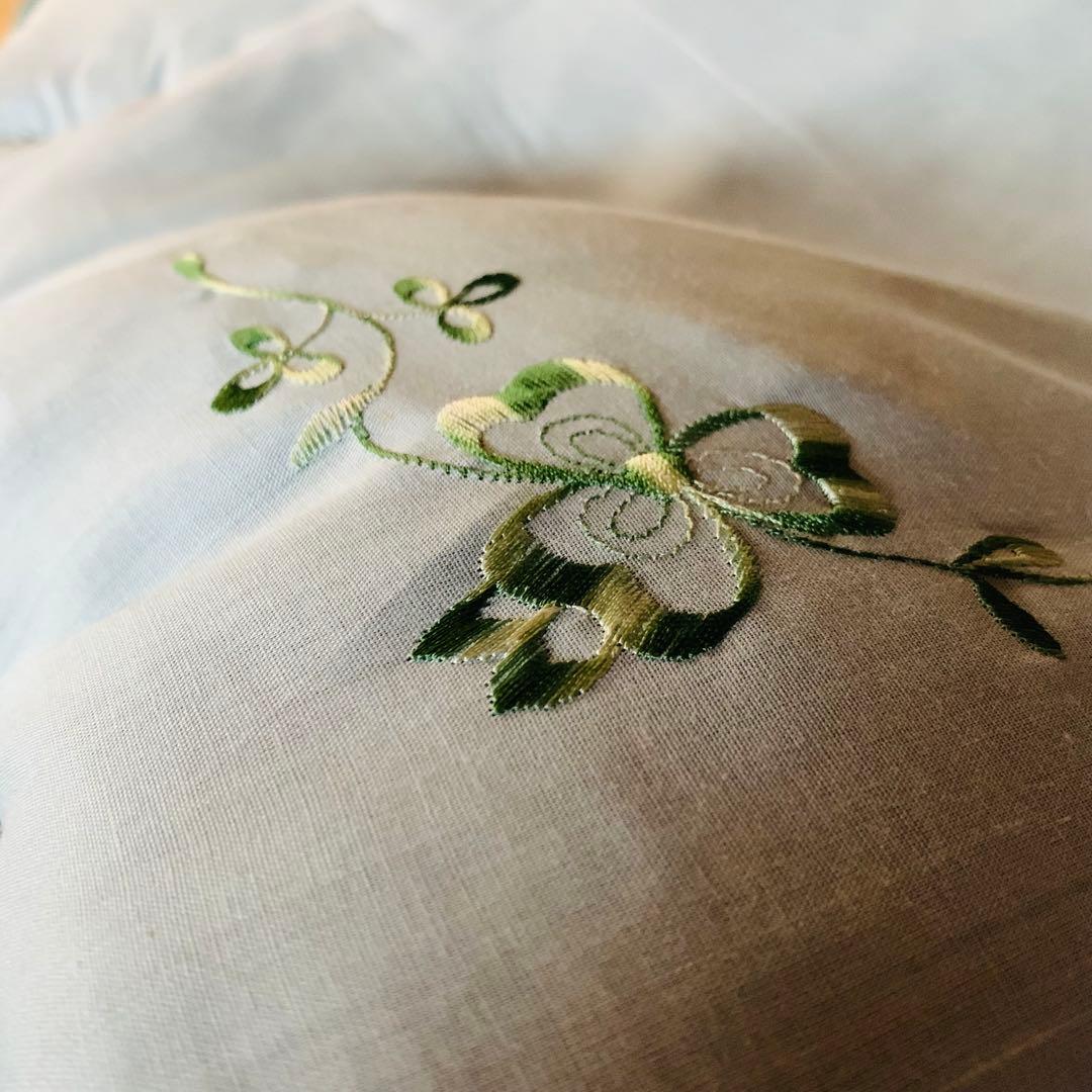 水色 花刺繍 座布団5枚セット ティファニーブルー