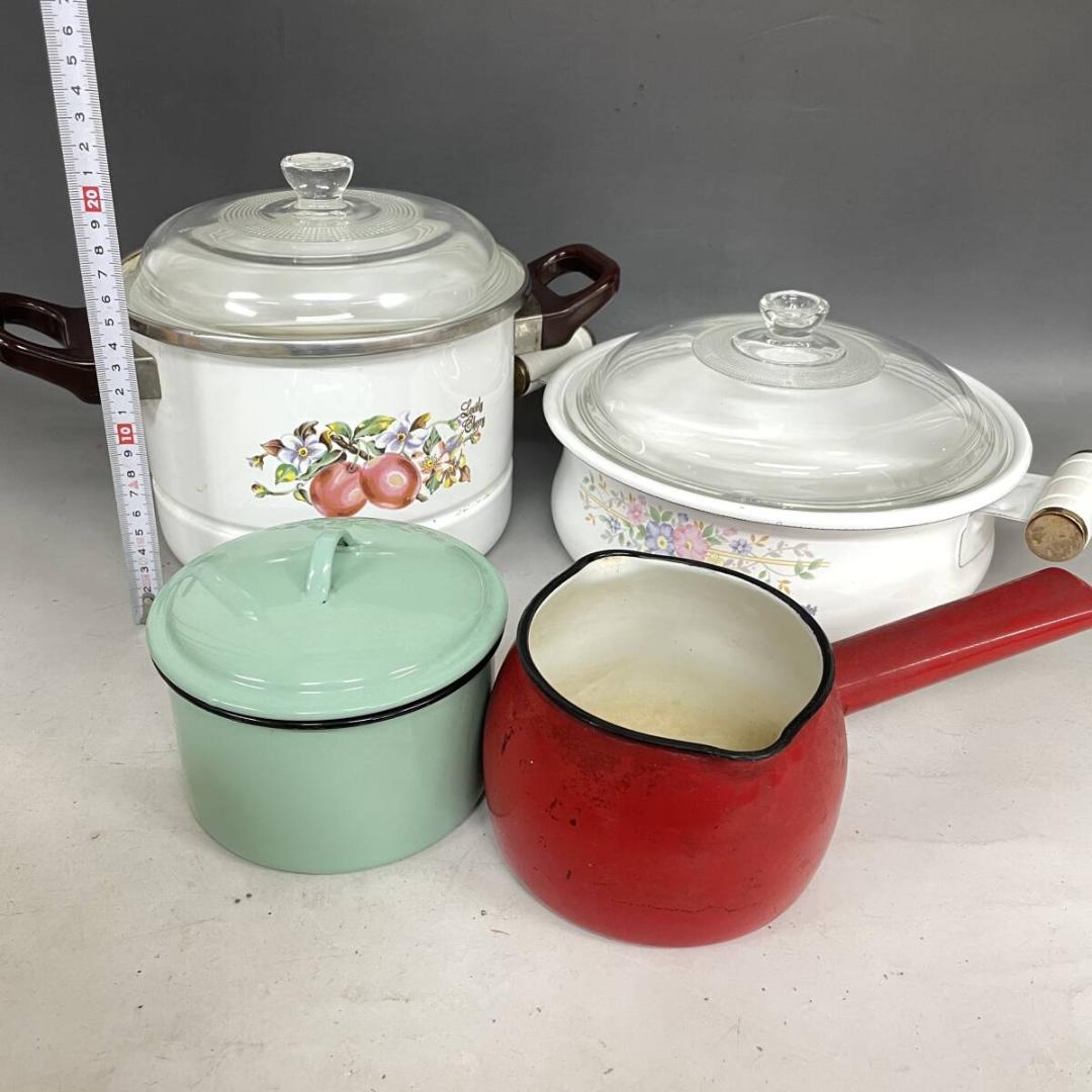 古い ホーロー キッチン用品 21点 まとめて 皿 プレート ケトル