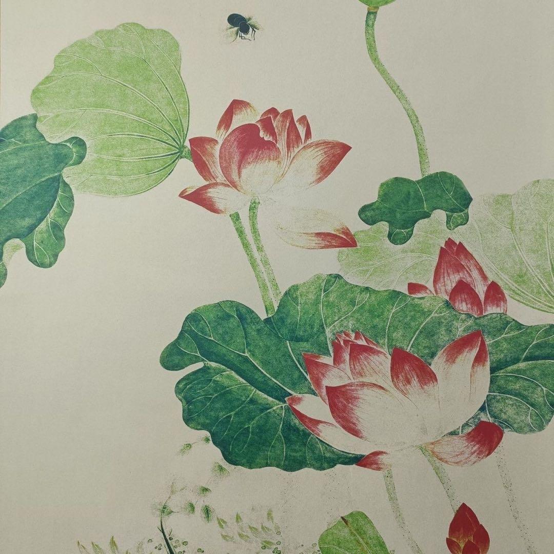 呉応貞 晴嵐幽芳図 掛け軸 三尺中堂 中国花鳥画 蓮図 客間 書斎装飾