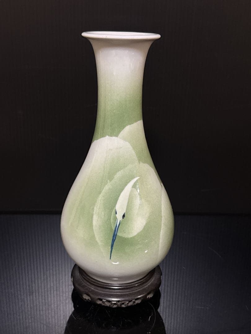 真葛香山 造 吹彩色 群鳥図 花瓶 一輪生