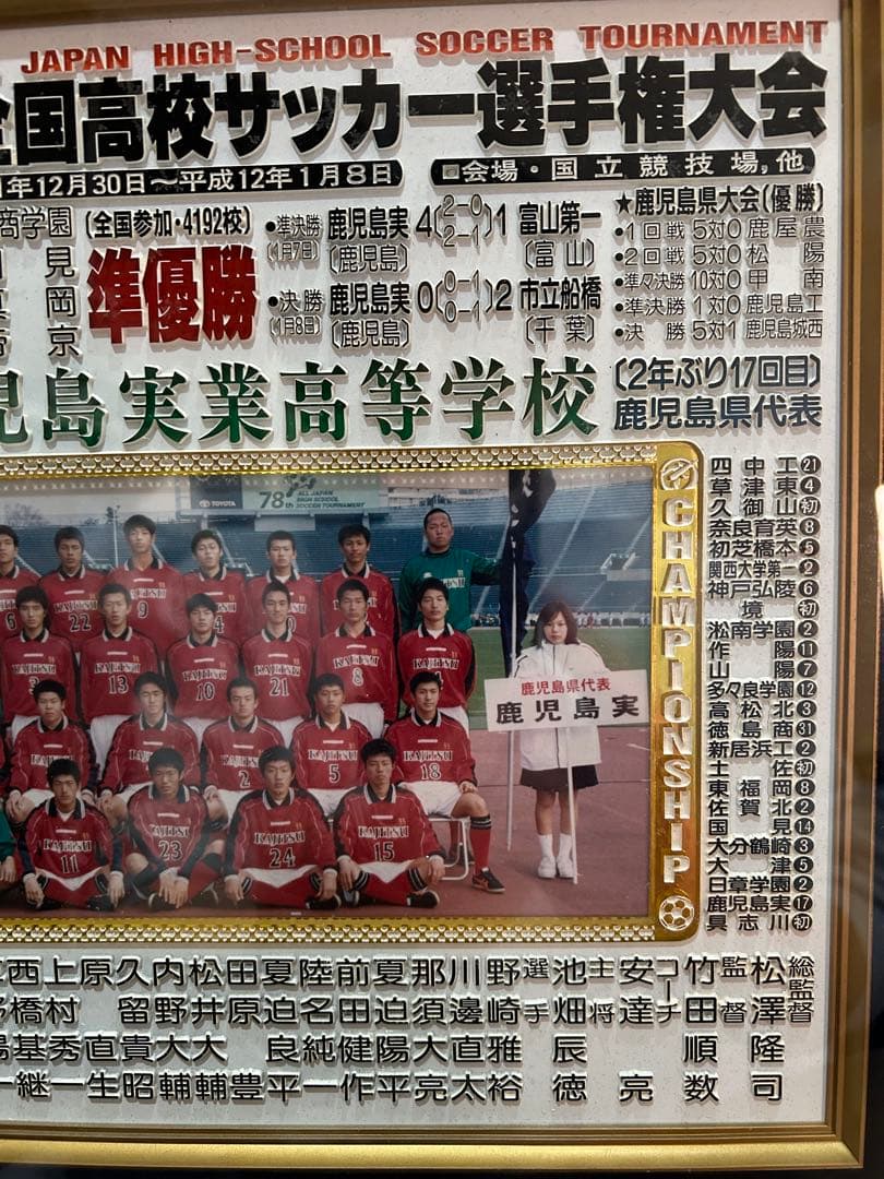 非売品　鹿児島実業サッカー部第78回全国高等学校サッカー選手権大会準優勝パネル