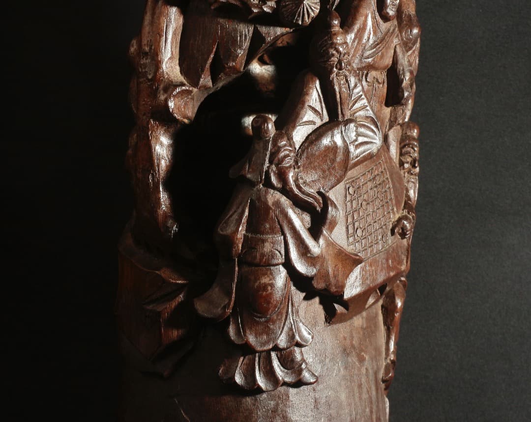 清代 竹根雕 商山四皓図置物 高約42cm 囲碁人物群像 中国美術 CL0002
