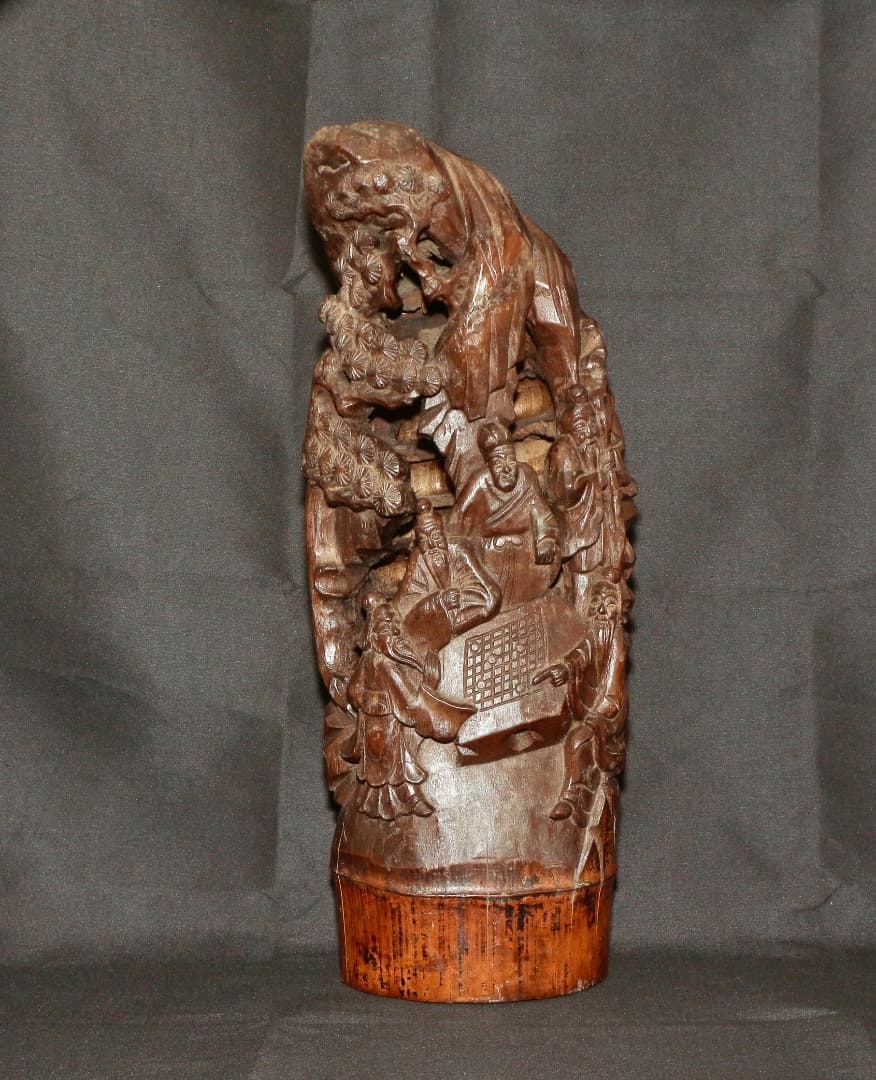 清代 竹根雕 商山四皓図置物 高約42cm 囲碁人物群像 中国美術 CL0002